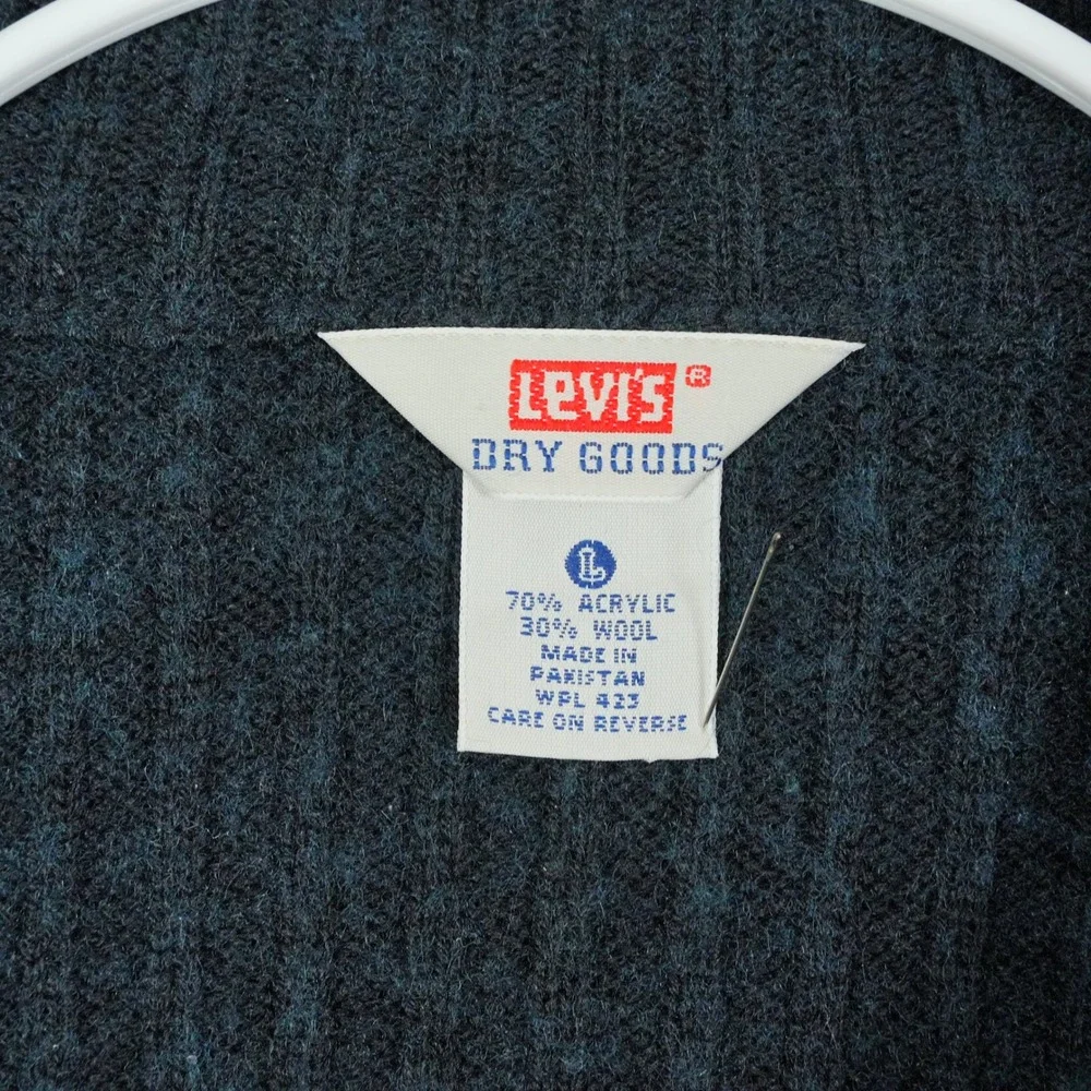 Vtg Y2K Levis Dry Goods Mens 1/4 Zip Ribbed Wool Blend Sweater Large SF CAL‎